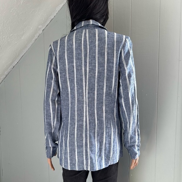 Drew Viscose Linen Blend Striped Blazer Jacket Blue White Size XS NWT - Picture 6 of 9
